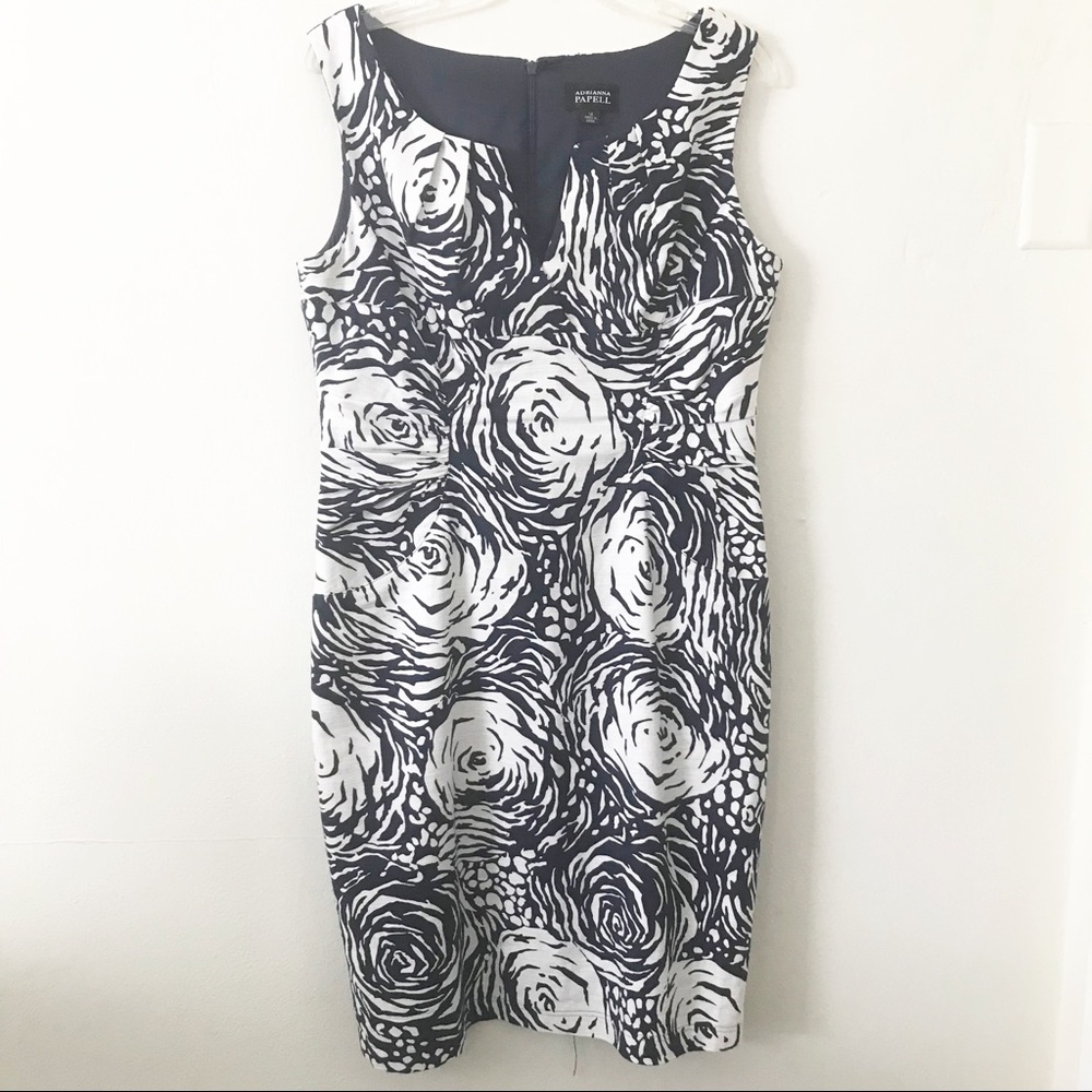 Adrianna Papell navy white abstract rose dress